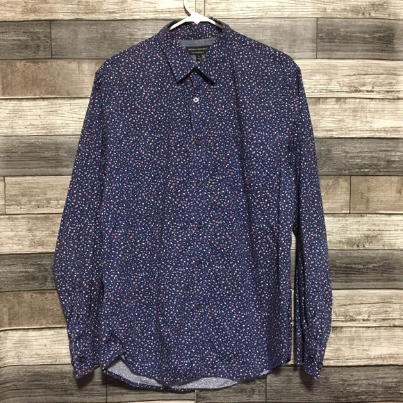 Banana Republic Soft Wash Slim Fit Floral Button Shirt Men’s L Navy Blue - Picture 5 of 10